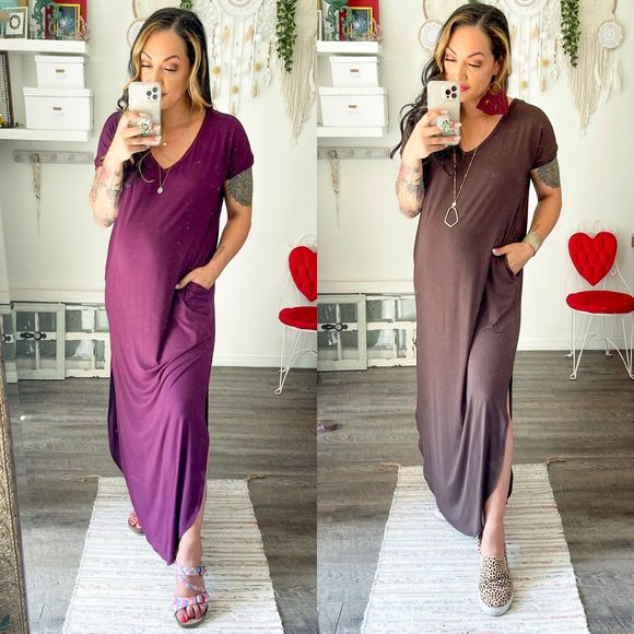 Oversized Short Sleeve Maxi Dresses - Picture 3 of 4